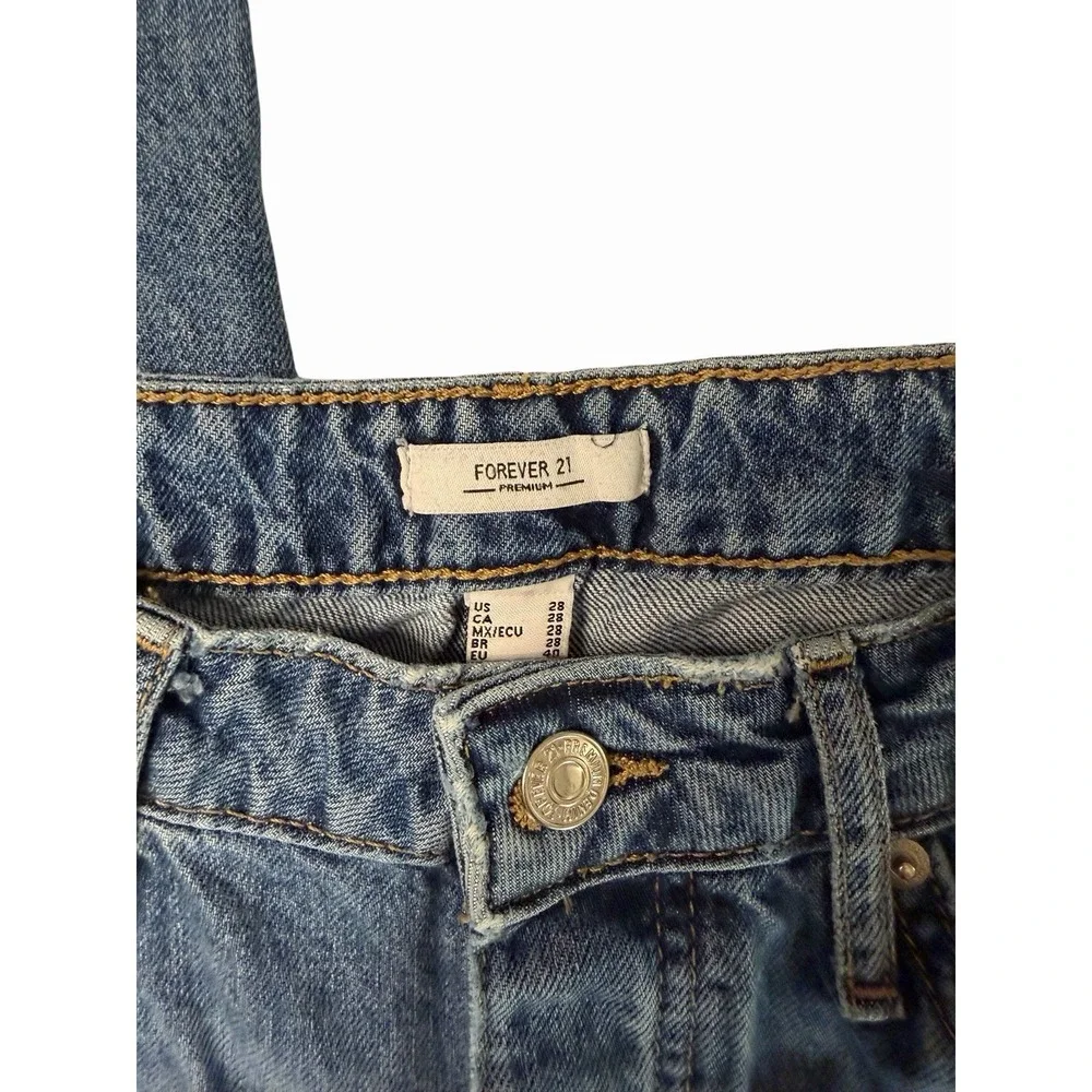 Forever 21 Straight Blue Denim Jeans Women Button Zip Solid 5-Pocket